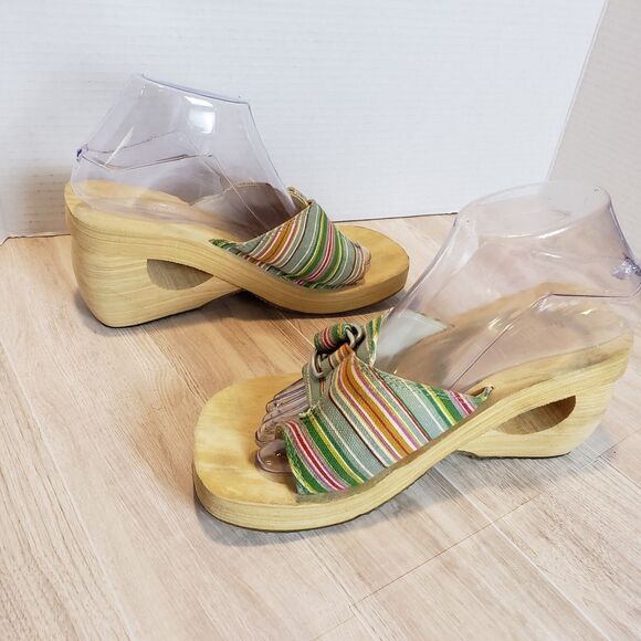 Skechers Somethin’ Else Multicolor Platform Sandals Wood Sole Buckle Y2K SZ 7 - Picture 8 of 9